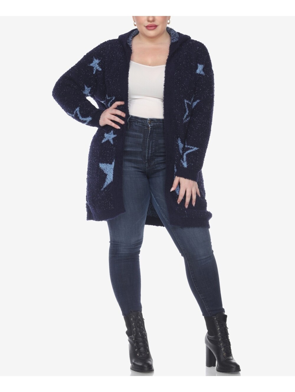 White Mark Plus Size Hooded Op Navy, Light Blue Stars 2X3X